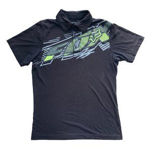 Fox Racing Polo Shirt Mens Small Short Sleeve Spell out Logo Black Motocross